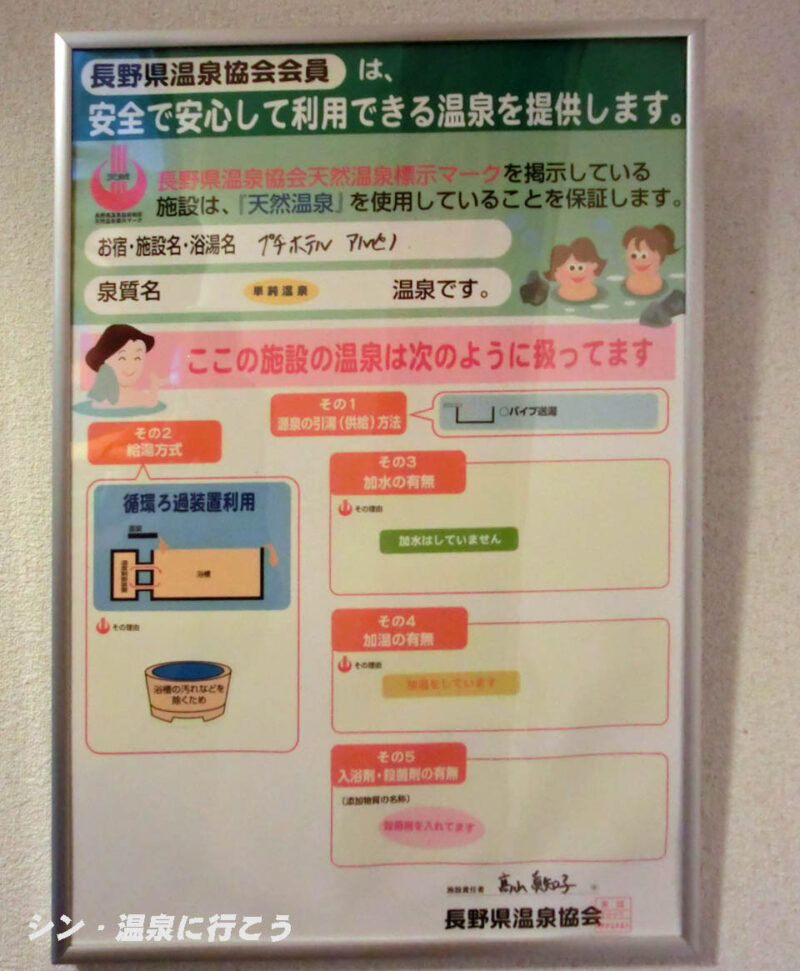 鈴蘭温泉　アルピノ　温泉利用掲示