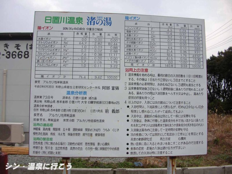 日置川温泉　渚の湯　温泉分析表